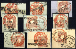 Piece 1858, Doppelentwertungen Auf Neun Rezepisse Briefstücken Mit 10 Kr., Mi. 14 - Sonstige & Ohne Zuordnung