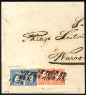 Cover 1858/59, Großer Teilbrief Von Graz Am 12.6. Nach Warasdin Frankiert Mit Zwei 5 Kr. Rot Und 15 Kr. Blau Mischfranka - Autres & Non Classés