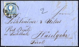 Cover 1859, Brief Von Wien Am 14.2. Nach Häselgehr Frankiert Mit 15 Kr. Blau Type I Mit 2 Kr. Botenlohn über Innsbruck U - Other & Unclassified