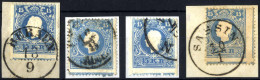 O/piece 1859, Kaiserkopf Nach Links, 15 Kr. Blau In Type II, Vier Werte, Zwei Davon Auf Briefstück, Alle Gestempelt Und  - Other & Unclassified