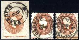 O/piece 1860, Briefstück Und 2 Werte Frankiert Mit 10 Kr. Braun Gez. 14 Mit Randleisten Eine, Zwei Und Drei, ANK 21 - Autres & Non Classés
