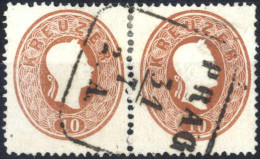 O/pair 1860, Paar 10 Kr. Braun Gez. 14 Mit 19 Zähnen Hoch, ANK 21 - Autres & Non Classés