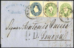 Cover 1863, Brief Vom 27.1.1863 Von Triest Ach Genova, Frankiert Mit Zwei Stück 3 Kr. Grün Und 15 Kr. Blau, Je Sauber Ge - Altri & Non Classificati