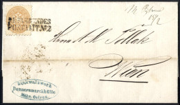 Cover 1865, Brief Von Mährisch-Ostrau Am 15.2. Nach Wien Frankiert Mit 15 Kr. Braun Gez. 9½ Entwertet Mit "K.K. Fahrende - Autres & Non Classés