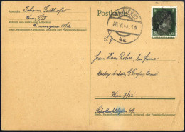 Cover 1945, I Wiener Aushilfsausgabe, 5 Pf Moosgrün Auf Ortspostkarte Von Wien 82 Nach Wien 7 Vom 26.6. Klecksstempel (S - Sonstige & Ohne Zuordnung