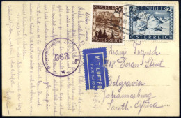 Cover 1947, Ansichtskarte Per Luftpost Von Wien 87 Am 26.3. Nach Johannesburg (Süd-Afrika) Frankiert Mit Landschaften, 8 - Autres & Non Classés
