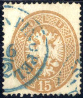 O 1863, (CONSTA)NTINOPEL .6/2, Blauer Einkreisstempel Auf 15 Soldi, Senkrechte Bugspur, Sign. Diena, Befund Goller, Kat. - Levante-Marken