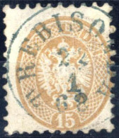 O 1863, TREBISO(NDA) 22/1/68, Blauer Einkreisstempel Auf 15 Soldi, Befund Goller, Kat. Nr. V23 - Levante-Marken