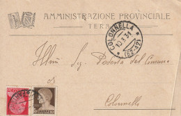 Italy. A211. Teramo. 1931. Cartolina Postale AMMINISTRAZIONE PROVINCIALE DI TERAMO. Frazionario COLONNELLA (62 - 42) - Marcophilia