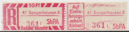 DDR Einschreibemarke Sangerhausen SbPA Postfrisch, EM2B-47-2lII Zh (Mi 2C) - Etiquettes De Recommandé