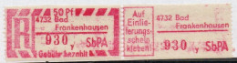 DDR Einschreibemarke Bad Frankenhausen SbPA Postfrisch, EM2B-4732yII(1) Zh (Mi 2C) - Etiquetas De Certificado