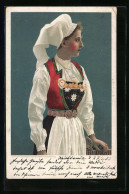 Lithographie Norwegische Frau In Tracht Mit Kopfbedeckung  - Non Classificati