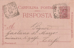 Italy. A211. San Severo. 1896 . Annullo Tondo Riquadrato SAN SEVERO (FOGGIA), Su Cartolina Postale- RISPOSTA - Storia Postale