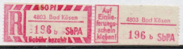 DDR Einschreibemarke Bad Kösen SbPA Postfrisch, EM2B-4803bII(1) RU (b) Zh (Mi 2C) - Labels For Registered Mail