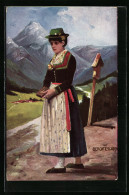 Künstler-AK Berchtesgaden, Junge Frau In Tracht Auf Kirchgang  - Costumes