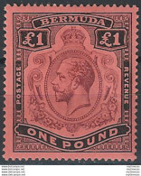 1918 Bermuda Giorgio V £1 Purple And Black-red MNH SG N. 55 - Sonstige & Ohne Zuordnung