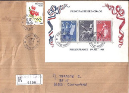 MONACO N° 1724A S/L.REC. DE MONTE CARLO/26.1.90  POUR FRANCE - Covers & Documents