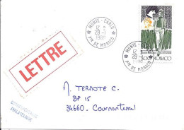 MONACO N° 1661 S/L. DE MONTE CARLO/28.1.89  POUR FRANCE - Covers & Documents