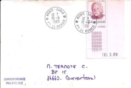 MONACO N° 1672 COIN DATE S/L. DE MONTE CARLO/10.6.89  POUR FRANCE - Lettres & Documents