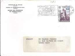 MONACO N° 1101 S/L. DE MONTE CARLO/17.6.77  POUR FRANCE - Brieven En Documenten