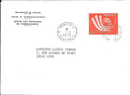MONACO N° 917 S/L. DE MONACO A/1.8.73  POUR FRANCE - Cartas & Documentos
