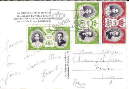 MONACO N° 476x2/474 S/CP. DE MONTE CARLO/19.4.56  POUR  FRANCE - Storia Postale