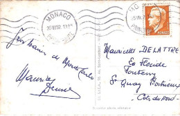 MONACO N° 366 S/CP. DE MONTE CARLO/1954  POUR  FRANCE - Covers & Documents