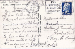 MONACO N° 347 S/CP. DE MONTE CARLO/13.9.52  POUR  FRANCE - Cartas & Documentos