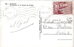 MONACO N° 310B S/CP. DE MONTE CARLO/24.3.49  POUR  FRANCE - Storia Postale