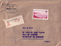 MONACO N° 312 S/L.REC. DE MONACO VILLE/1949  POUR  FRANCE - Storia Postale