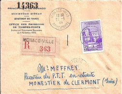 MONACO N° 259 S/L. DE MONACO VILLE/27.1.44  POUR  FRANCE - Lettres & Documents