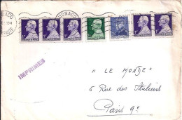 MONACO N° 232/302Bx5/281 S/L. DE MONACO/6.2.51 POUR FRANCE - Brieven En Documenten