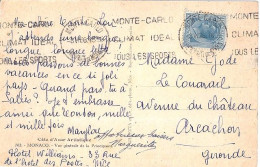 MONACO N° 84 S/CP. DE MONTE CARLO/5.7.36 POUR FRANCE - Cartas & Documentos