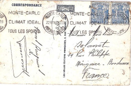 MONACO N° 76 X 2 S/CP. DE MONTE CARLO/22.7.36 POUR FRANCE - Storia Postale