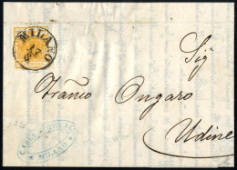 Cover 1857, Circolare Del 17.8.1857 Da Milano A Udine, Affrancata Con 5 Cent. Carta A Mano I Tipo, Arancio Carico, Buoni - Lombardy-Venetia