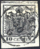 O 1850, 10 Cent. Nero, Carta A Mano, I Tipo, Con Annullo "MANTOVA 30/6", Firmato Müller E Cert. Goller, Sass. 2, Mi. 2 X - Lombardije-Venetië