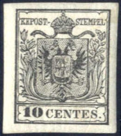 * 1850, 10 Cent. Nero Su Carta A Macchina, Nuovo Con Gomma Originale, Splendido, Firmato Dott. Colla E Cert. Dr. Ferchen - Lombardy-Venetia