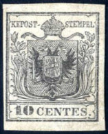 (*) 1850, 10 Centes. Grigio Nero, Carta A Mano II Tipo, Tre Buoni Margini, Completo Quello A Sinistra, Nuovo Senza Gomma - Lombardo-Veneto