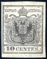 (*) 1850, 10 Centes. Grigio Nero, Carta A Mano II Tipo, Tre Buoni Margini, Completo Quello A Sinistra, Nuovo Senza Gomma - Lombardo-Venetien