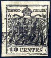 O 1850, 10 Cent. Nero Intenso, Carta A Mano, Secondo Sottotipo, Grande Difetto Di Clichè In Basso "linea Di Riquadro Rot - Lombardije-Venetië