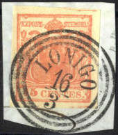 Piece 1850, Frammento Di Lettera Affrancato Con 15 Cent. Rosso Tipo II, Carta A Mano, Con Annullo "LONIGO 16/3", Cert. G - Lombardo-Veneto