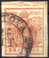 O 1850, 15 Cent. Rosso Tipo III, Carta A Mano, Con Spazio Tipografico Orizzontale Superiore E Annullo "(MAN)TOVA 24. (O) - Lombardije-Venetië