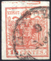 O 1850, 15 Cent. Rosso Tipo III, Carta A Mano, Con Spazio Tipografico Orizzotale Superiore E Annullo Mantova, Firmato So - Lombardy-Venetia