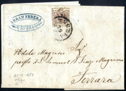 Cover 1853, Lettera Completa Del Testo Del 29.8.1853 Da Venezia A Ferrara, Affrancata Con 30 Cent. Bruno Carta A Mano, I - Lombardije-Venetië
