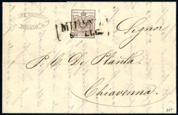 Cover 1850, Lettera Completa Del Testo Del 8.7.1850 Da Milano A Chiavenna, Affrancata Con 30 Cent. Bruno Chiaro, Carta A - Lombardy-Venetia