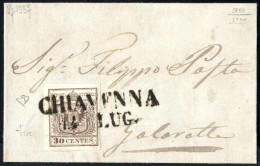 Cover 1850, Letterina Del 14.7.1850 Da Chiavenna A Gallarate, Affrancata Con 30 Cent. Bruno Chiaro, Carta A Mano, I Tipo - Lombardo-Venetien