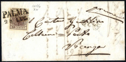 Cover 1851, Lettera Del 28.7.1851 Da Palma A Vicenza, Affrancata Con 30 Cent. Bruno, Carta A Mano I Tipo, Buoni Margini  - Lombardo-Venetien