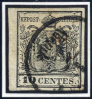 O 1854, 10 Cent. Nero Carta A Macchina, III Tipo, Buoni/ampi Margini, Usato In Austria (annullo Parziale "TRIEST, 1/7, A - Lombardo-Vénétie