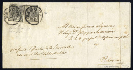 Cover 1854, Lettera Doppio Porto Da Padova 1.1.1858 Per Cittá Affrancata Con Due Esemplari 10 Cent. Nero Grigio - Carta  - Lombardo-Vénétie