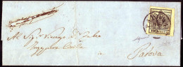 Cover 1858, Lettera Da Padova Il 14.9 Per Città Affrancata Con 10 C Nero Carta A Macchina, Firmata Gazzi, Cert. Raybaudi - Lombardo-Vénétie